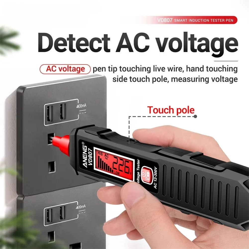 VD807 One-word Induction Portable 50/60Hz Smart Electric Pen Tester NCV Sensor AC 12-300V Non-contact Wire Detector Tools