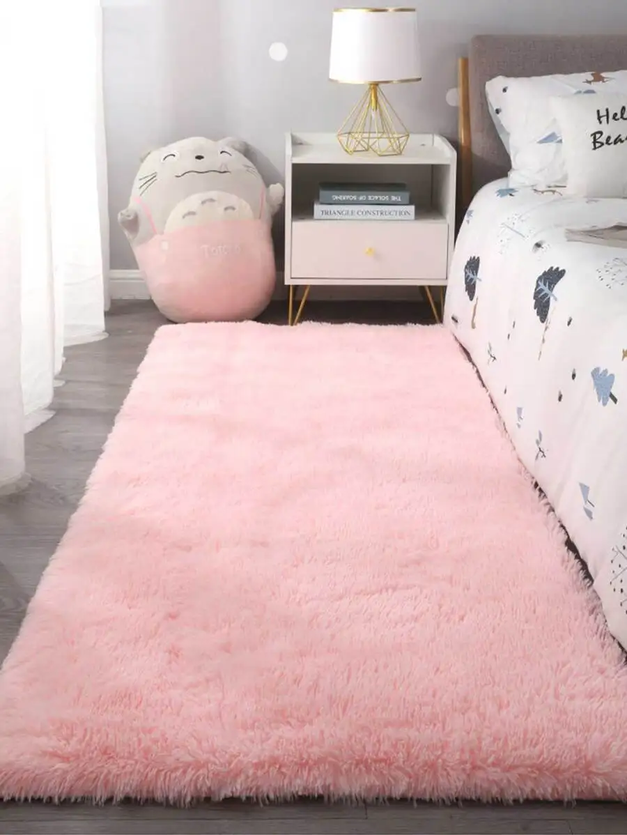 

1pc Soft Pink Plush Long-Pile Runner Rug for Bedroom Nursery Hallway Decor