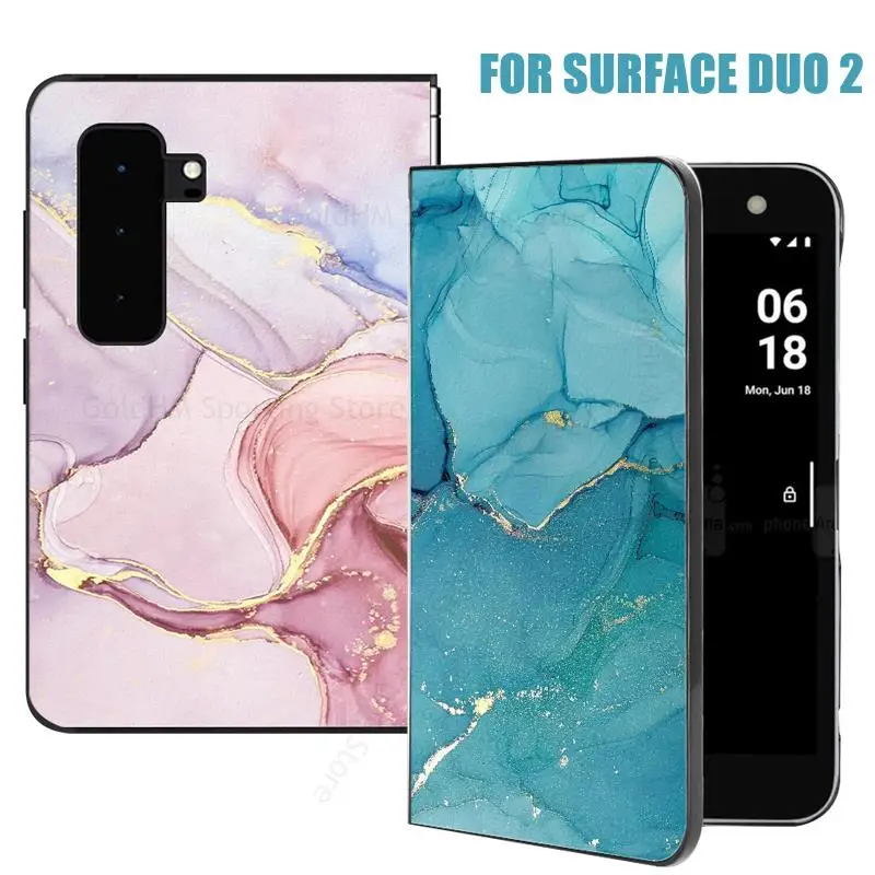 Cases For Microsoft Surface Duo 2 5G Gradient Marble Painted Leather Case For Microsoft Surface Duo2 Shockproof Flip Phone Cover