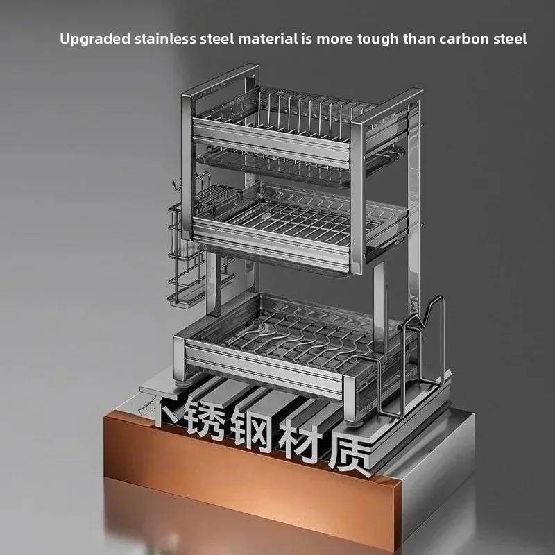 3-Tier Stainless Steel Dish Drying Rack, Wall-Mounted Kitchen Organizer with Cutlery and Chopping Board Holder
