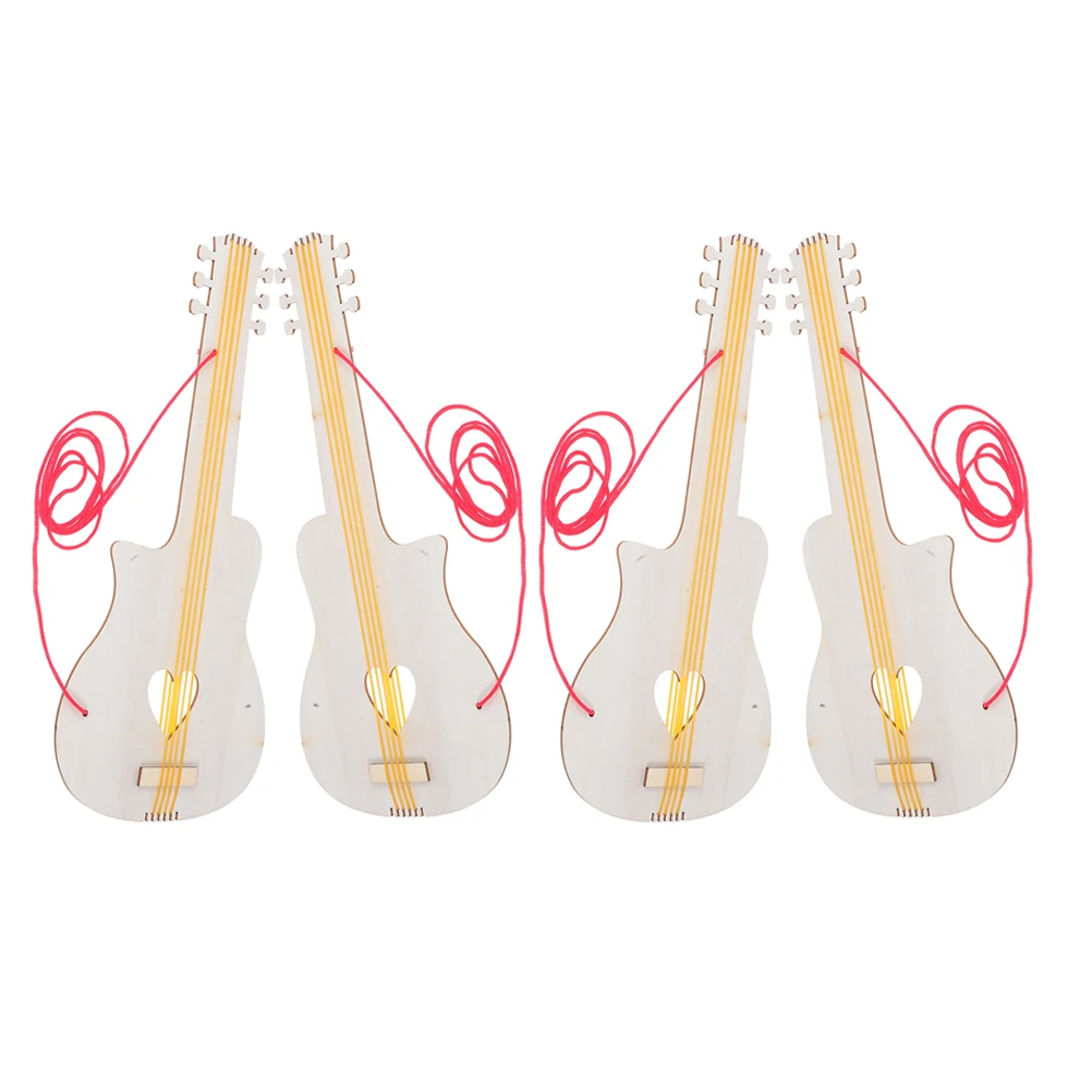 

4 Pcs Kindergarten Wooden Guitar Crafts Blank Cutouts Slices Toy for Boys Child