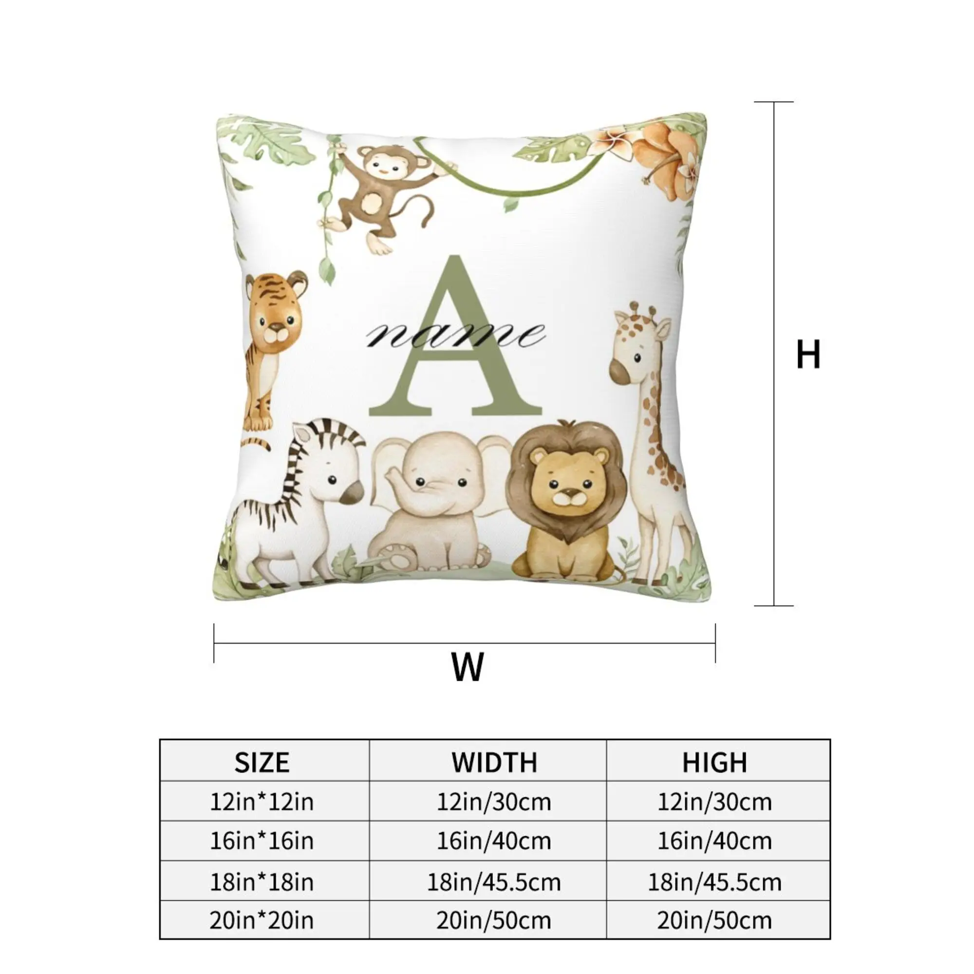 Animal with Name Pillow Case Personalized Pillow Dust Cover Bedroom Kids Wild Party Decoration Pillowcase Birthday Children Gift