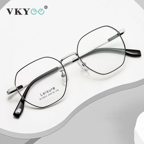 Imagen 2 del producto VICKY, nueva moda, gafas de lectura poligonales Retro de titanio antiluz azul, lentes cilíndricas graduadas personalizadas para hombres BW9903B