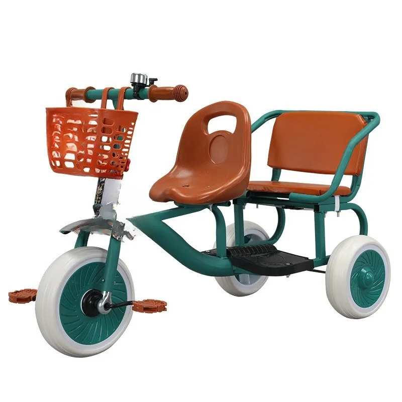Children's kindergarten double manned pedal tricycle with car frame and rear seat can be seated