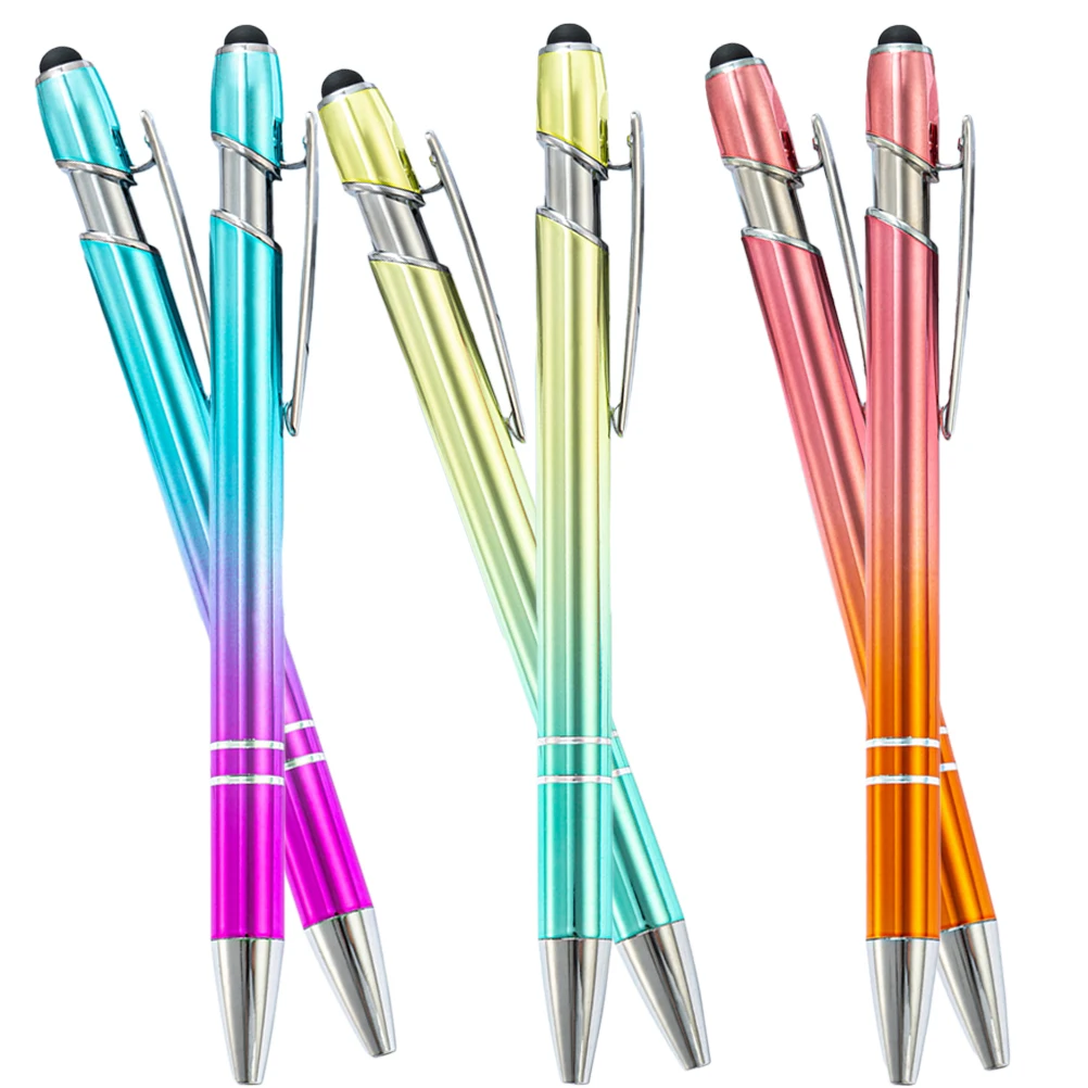 

6 Pcs Gradient Color Metal Touch Screen Pen Aluminum Ballpoint Pen Smooth Writing Portable Pens For School Exam