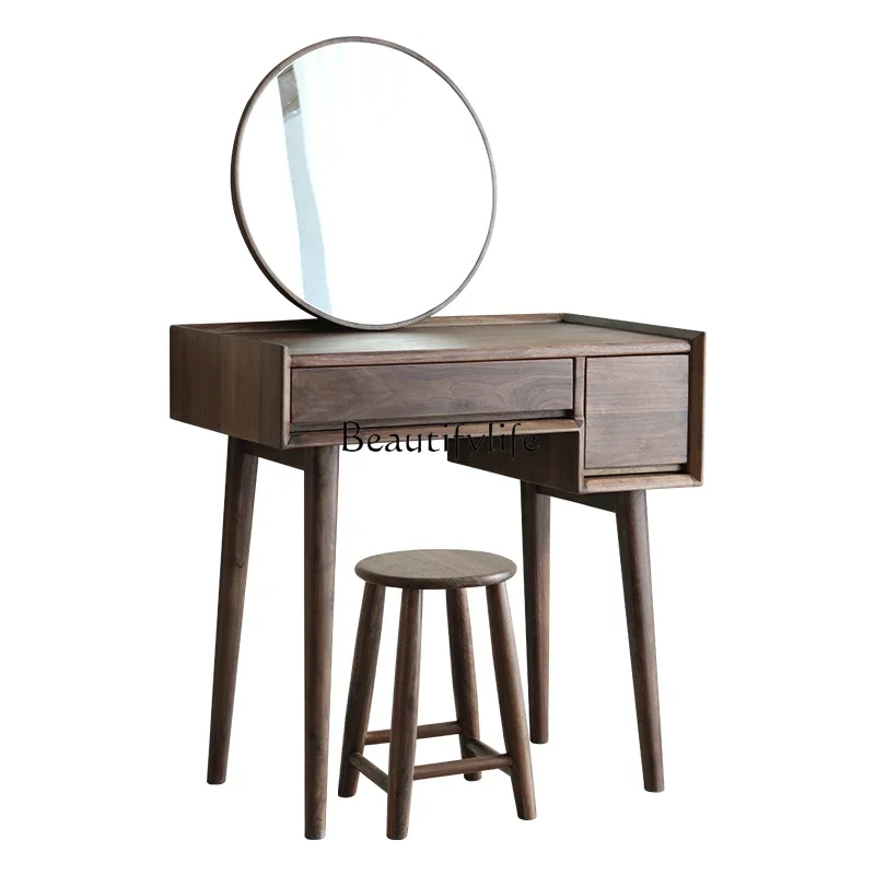 

lNorth America Black Walnut Wooden Dressing Table Nordic Solid Wood Makeup Modern Minimalist Dresser