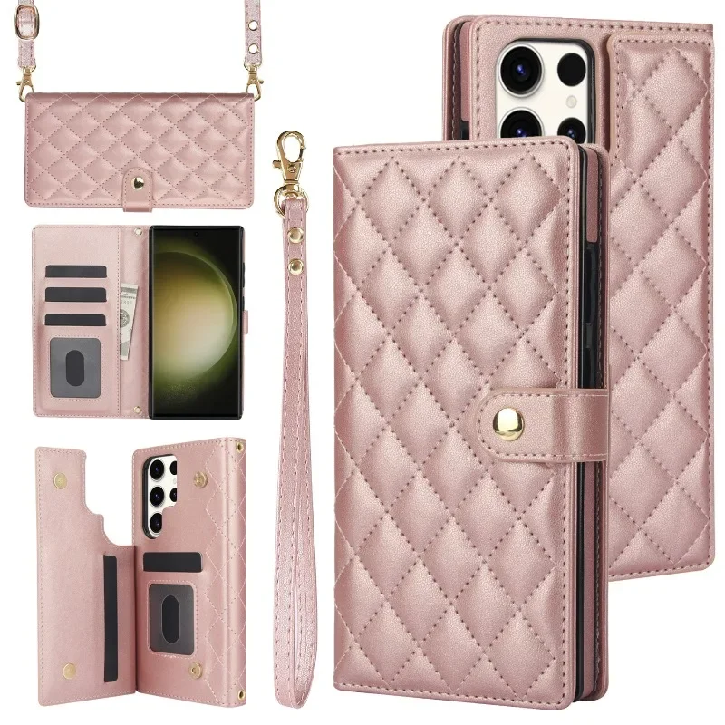 Crossbody  Wallet with Card Holder Phone Case for Samsung Galaxy S23 S21 FE S24 S22 Ultra Plus A14 A54 A15 A55 Wrist Strap Cover