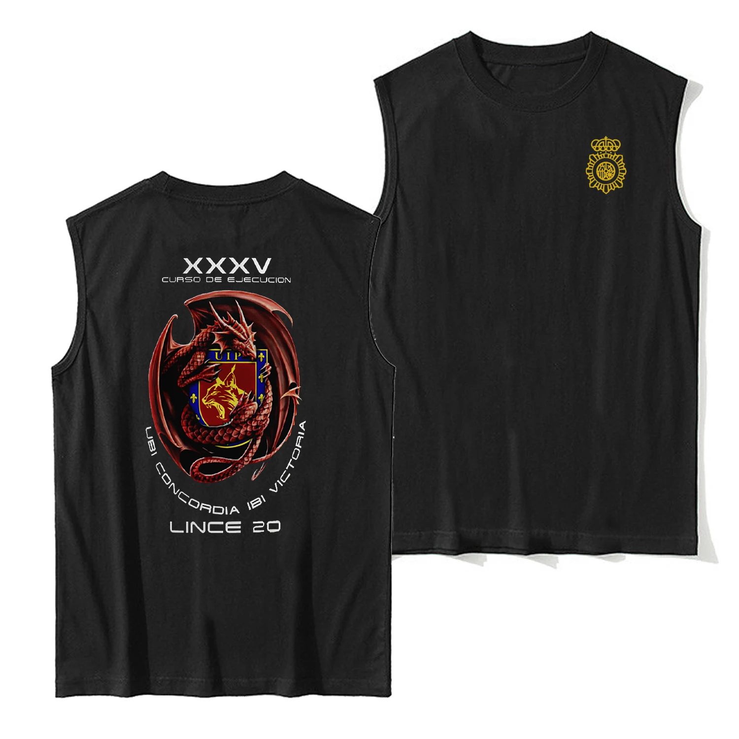 

XXXV Promoción UIP Lince 20 Arida Spanish Policia Nacional Vest 100% Cotton O-Neck Casual Mens Tanktop Sleeveless Tee Shirt