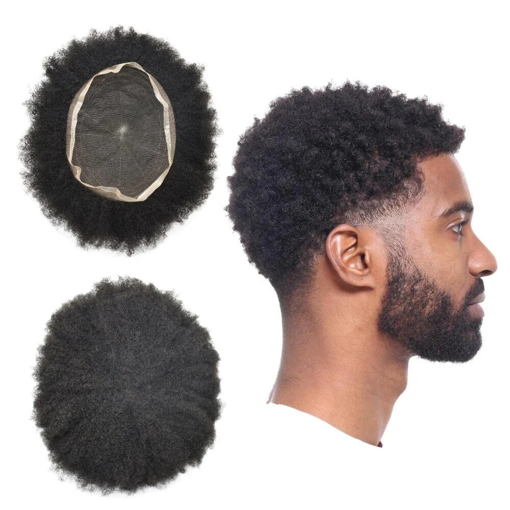 Afro Kinky Curly Wig Black Men Toupee Full Swiss Lace Front Wig Man Toupee 인모 남성 얇은 레이스 가발, 자연 헤어 남성 가발