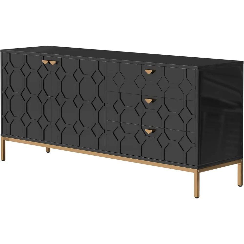 

60" Modern Sideboard Buffet Cabinet with 2 Doors & 3 Drawers, All MDF Woods, Black Accent Cabinet for Living Room, Dining Room,