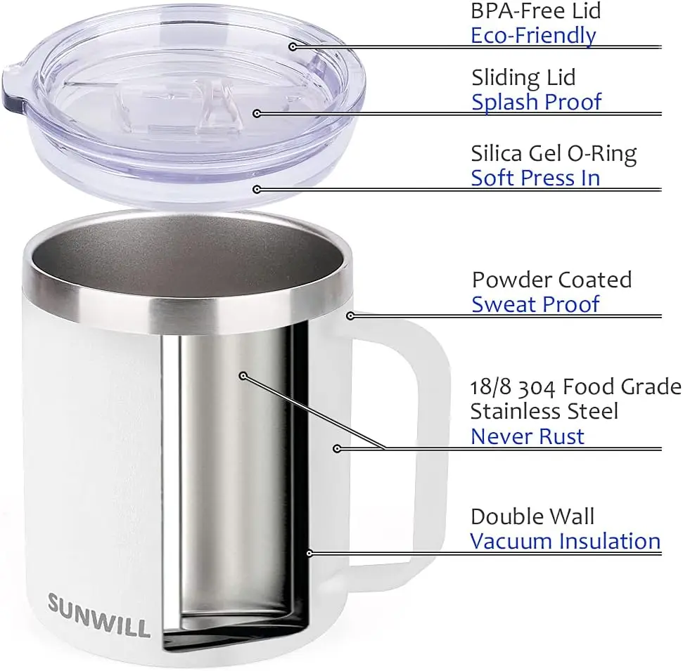 Mug 304 Stainless Steel Portable Coffee Cup With Lid Sealed Cup, Home Drinking Cup, Office Insulated Cup