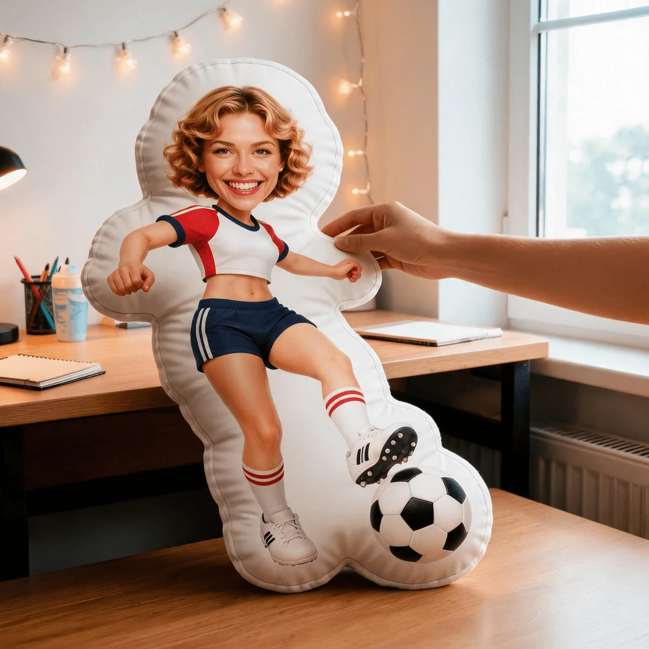Custom Personalized Photo Soccer Player Shaped Pillow, Sporty Outfit Custom Face Decorative Cushion, Unique Home Decor Accent fo