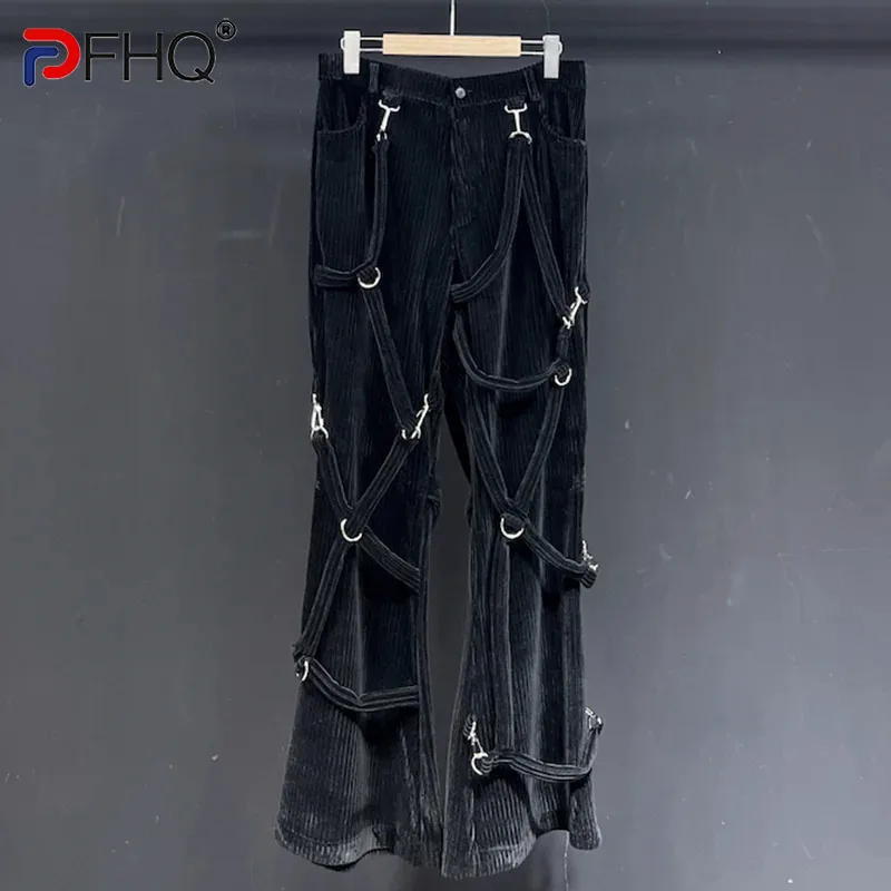 

PFHQ Thick Corduroy Eight Rope Pants Men's Personality Loose Autumn Avant-garde Darkwear High Street Straight Trousers 21Z3418