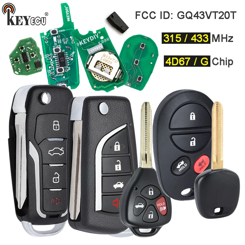 

KEYECU 315MHz / 433MHz 4D67 / G Chip GQ43VT20T Upgraded Remote Key Fob for Toyota Toyota Sienna Camry Highlander Aurion