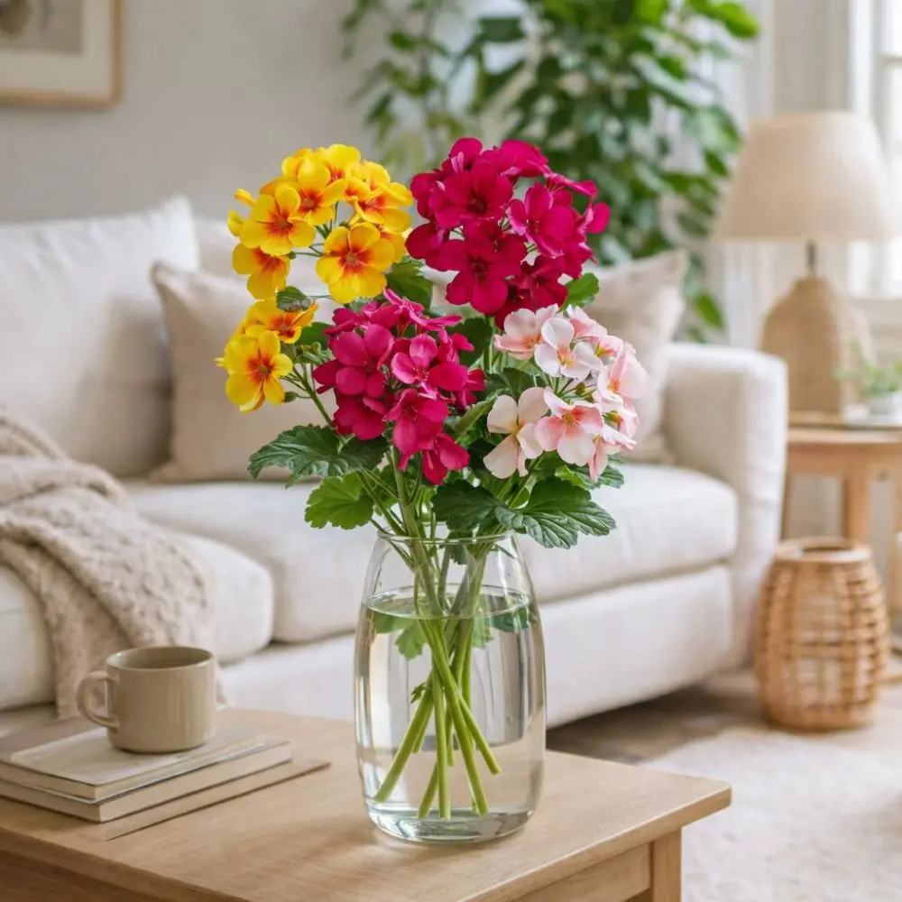 

2 Heads Artificial Begonia Flowers UV Resistant Handmade Simulated Begonia Branch Real Touch Realistic Silk Fake Flower