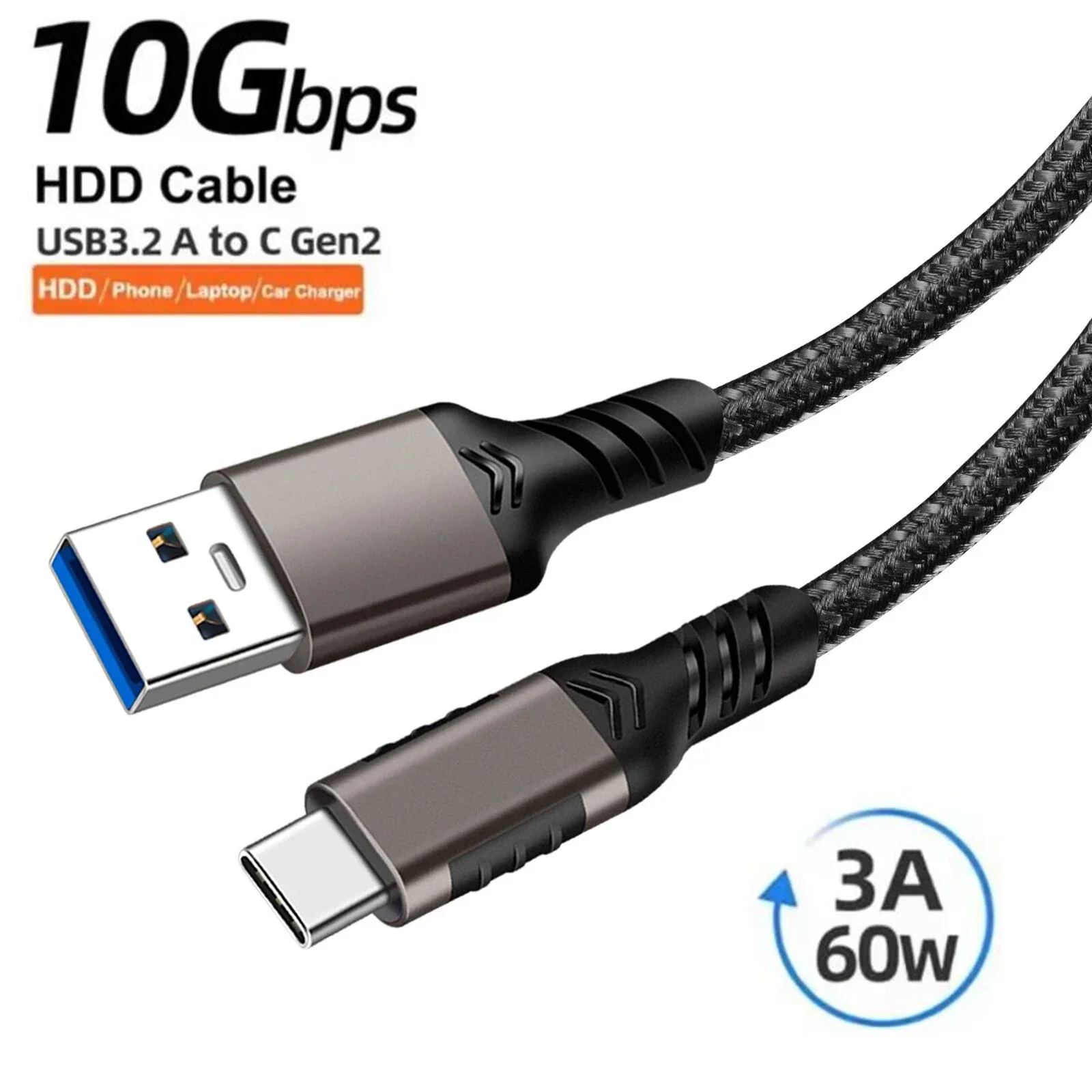 Short 30cm 50cm USB 3.2 to Type C Gen2 Cable 10Gbps Data Transfer USB C SSD Cable 3A 60W QC3.0 Fast Charging Iphone 15 Pro Cable