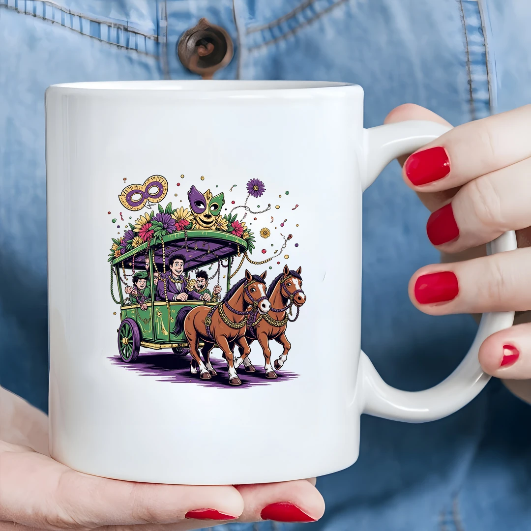 

11oz Mug + Festive Merry-Go-Round Illustration + Kids Cold & Hot Drink Cup - Christmas Gift for Family Office
