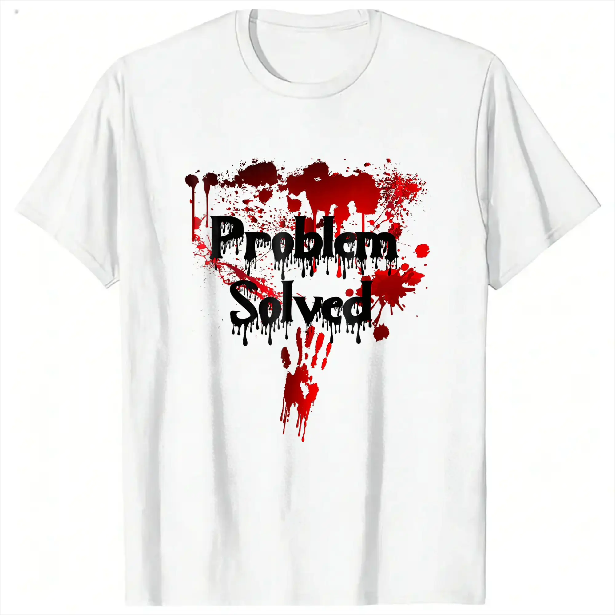Bloody Problem Solved Halloween 100% Cotton T Shirt For Men's Summer  Streetwear T Shirts Breathable Tee Shirt Plus Size Clothes