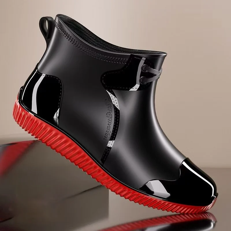 

Men Flat sole Ankle Rain Boots Four Seasons New Soft sole Non Slip Round Toe Slip On Waterproof Kitchen Work Shoes Fishing Wader