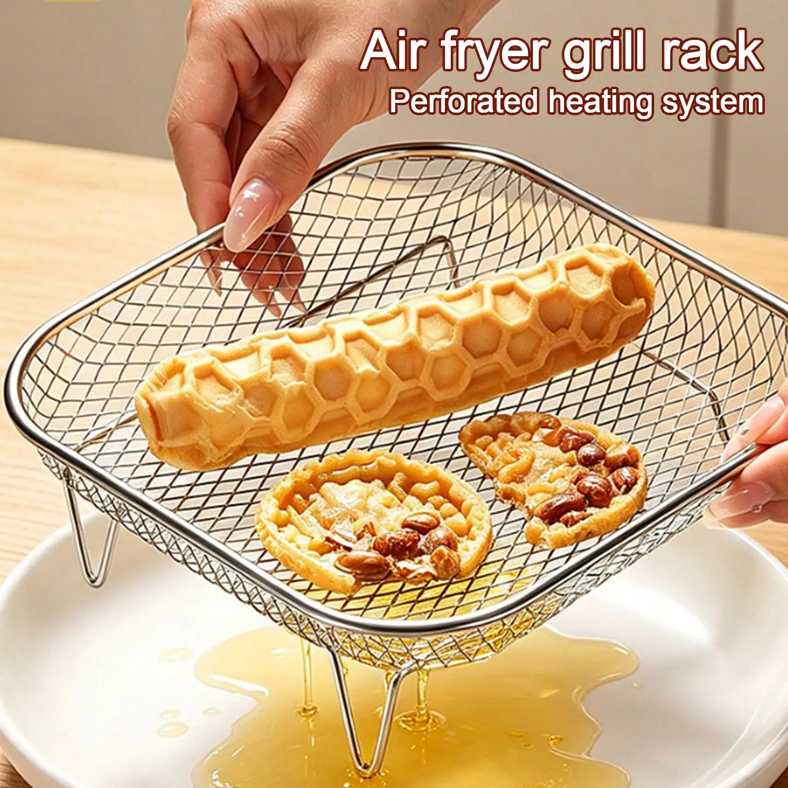 Air Fryer Rack Stainless Steel Stackable Grill Food Dehydrator Basket Air Fryer Accessory Cook Several Food  Mesh Basket
