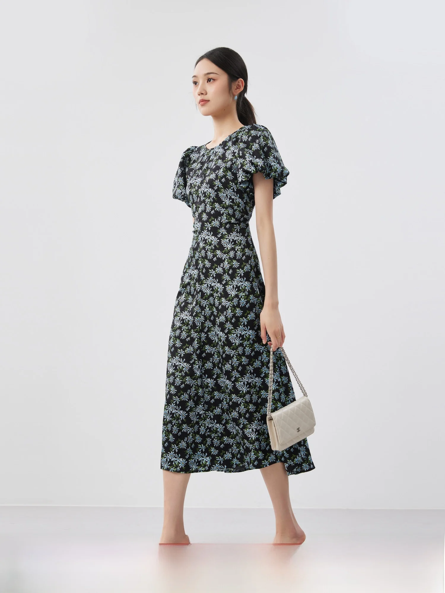 

Ele Summer Floral Print Dr Slimming Bubble Sve ort Sve Chiffon Dr Qimi Home Good Quali Women's Faion