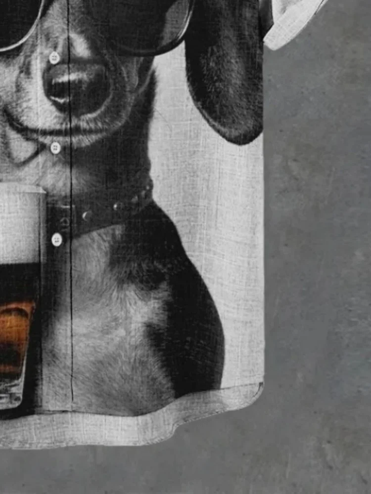 Men's Dachshund In Sunglasses Drinks Beer On Vacation Art Print Casual Shirt Holiday Daily Japanese Short Sleeve Summer Tunics