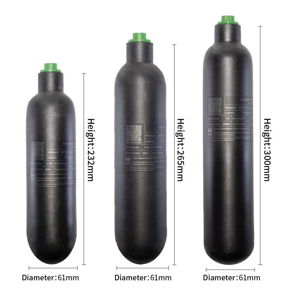 0.36L/360cc, 0.42L/420cc, 0.5L/500cc 4500PSI 300BAR 30MPA nuevo tanque de aire de fibra de carbono M18 * 1,5 HPA tanque de buceo de Gas de alta presión