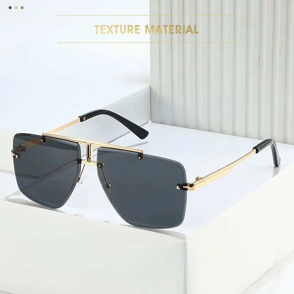 남성용 오버사이즈 더블 브릿지 선글라스, 사각 프레임, 무테 UV 차단, 무테 그라데이션 렌즈, 선글라스