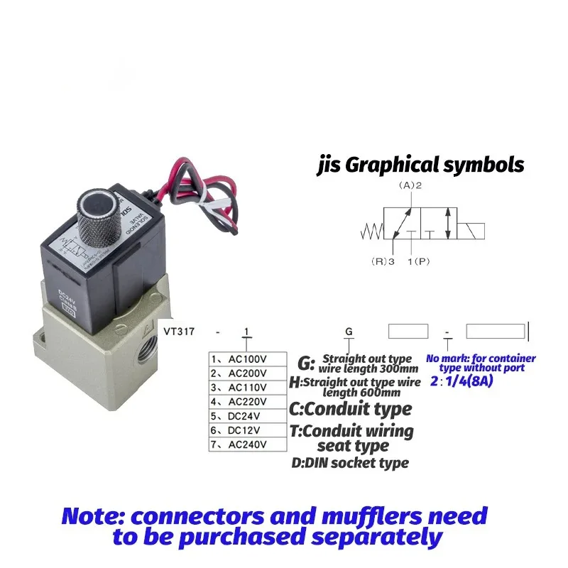 VT317 Series Direct- Acting Three-Way Solenoid Valve - Various Models including VT317V-4D-02 VT317-3G-02 VT317-5G-02 VT317-5D-02