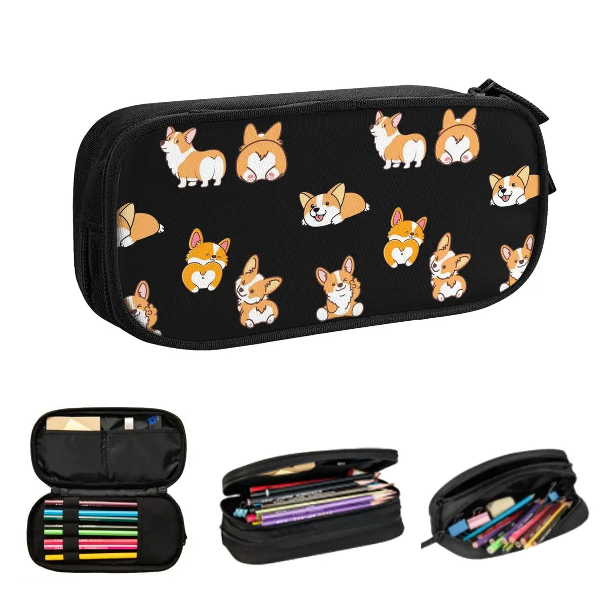 Étuis à crayons Baby Corgi pour garçons et filles, sacs à stylos de grande capacité, boîte à stylos, poudres à crayons pour étudiants, papeterie, école, bureau