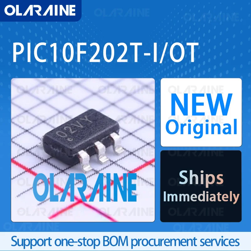 

5/10/100Pcs PIC10F202T-I/OT SOT-23-6 original ic chip 8-bit microcontroller RoHS Core PIC10 Program memory768 B Voltage 5.5 V