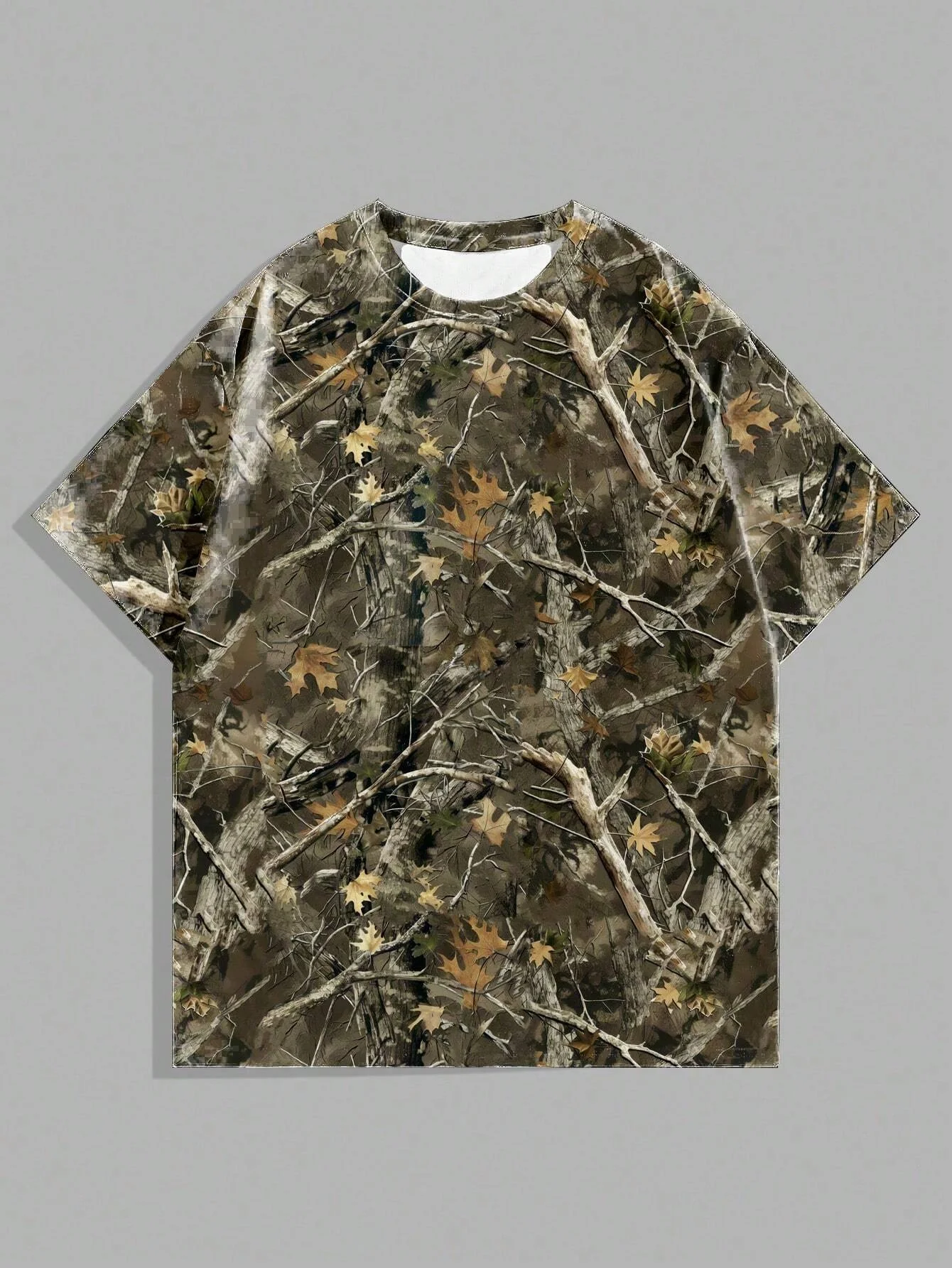 New Camouflage Oversized Short-Sleeve Shirt Men's Fashion Crew Neck Shirt Maple Leaf Print T-Shirt Unisex Fishing Pullover