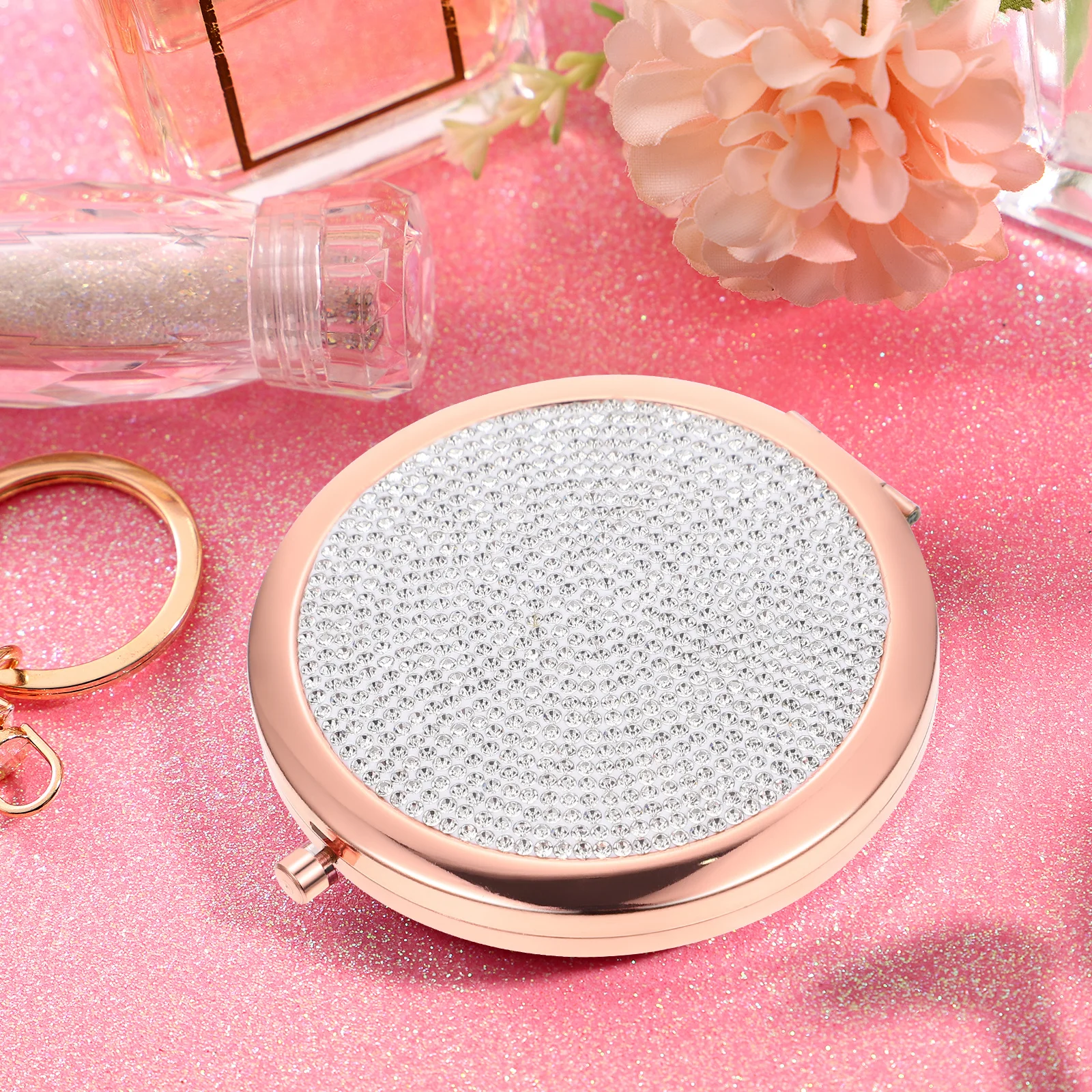

Double Side Foldable Pocket Mirror Rhinestone Compact Portable Metal Outdoor Make Up Mirror Travel Purse Handbag Gift