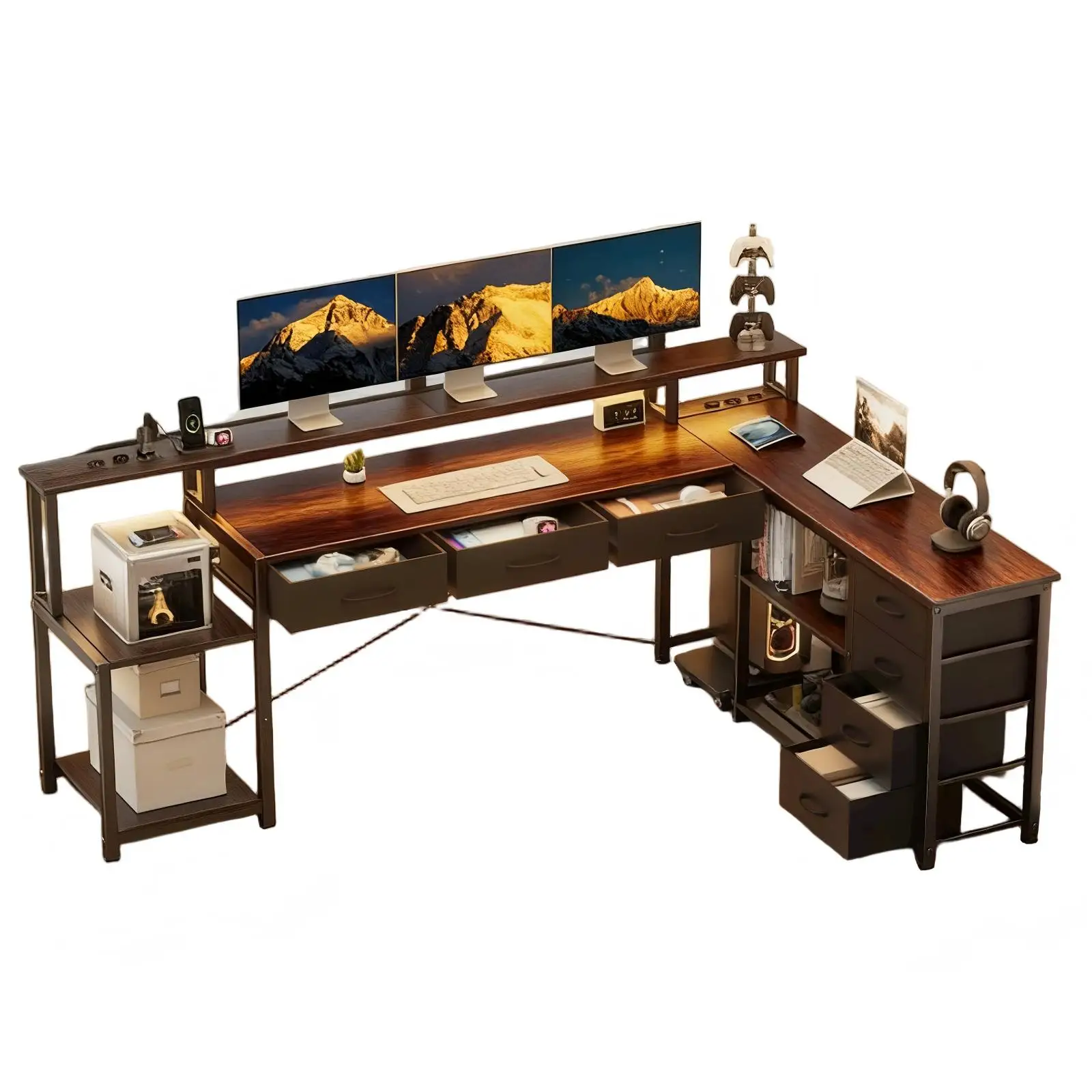 Eckschreibtisch L-Form Gaming Tisch mit Monitorständer und CPU-Halter Computertisch Bürotisch für Home Office Modern