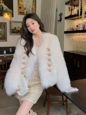 이발사 남자 영국 고귀한 스타일 여우 모피 잔디 코트, 짧은 스타일, 새로운 코튼 두꺼운 모피 패션, 단색 심플 재킷