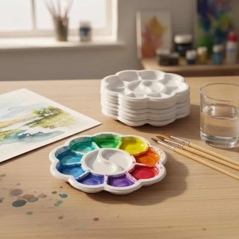 10A mini flower-shaped plastic palette，Suitable for learning to draw，Suitable for mixed watercolors、Acrylic and gouache - Art su