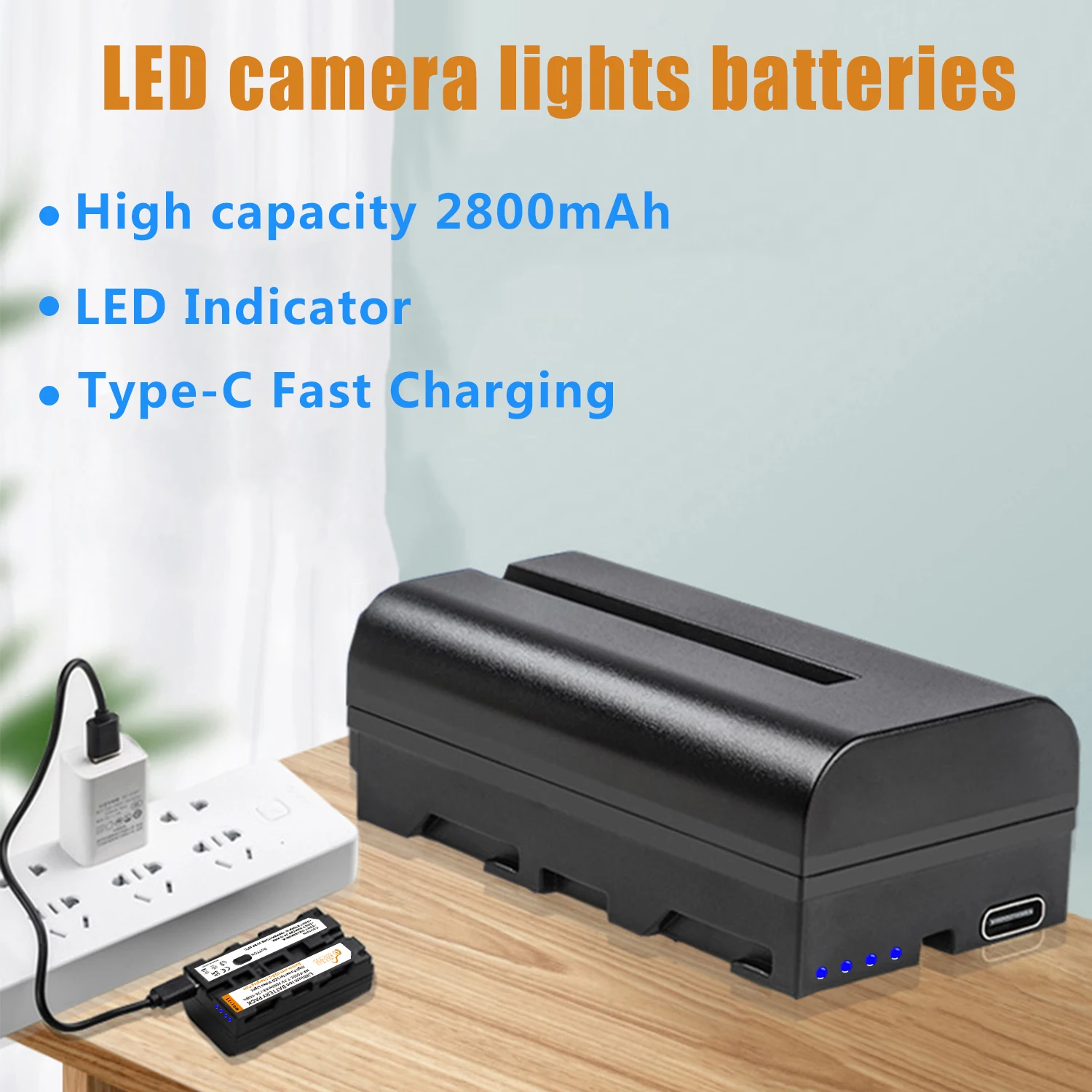 充電ポート付きバッテリー,2800mAh,NP-F550,LEDビデオライト,Sonyカメラ,Type-C,デコードされていない