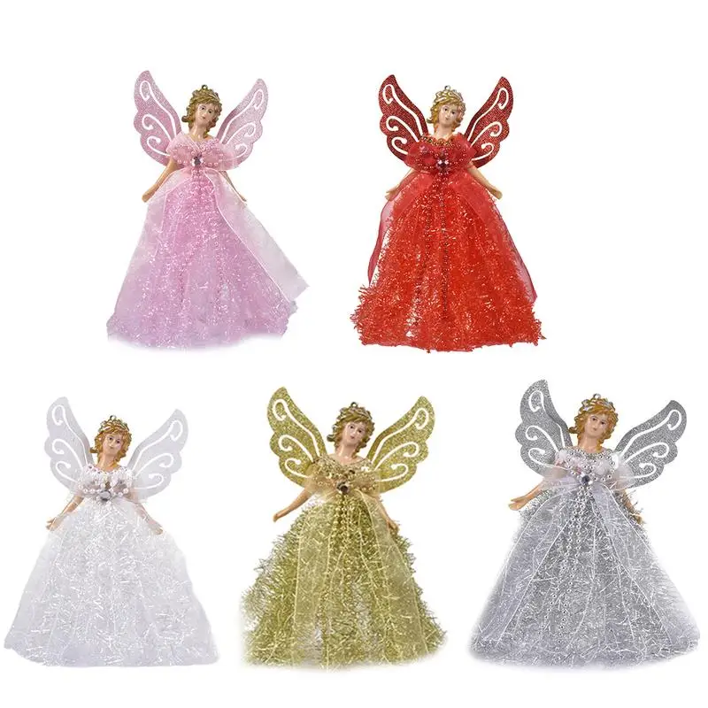 Mini Angel Standing Doll Christmas Tree Pendant With Silver Wings Christmas Home Window Decorations Kid Gift Cabinets Ornament