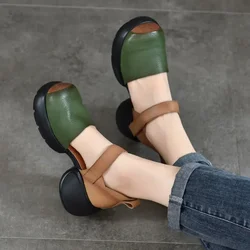 Birkuir Mixed Colors Closed Toe Sandals For Women Hook Loop 6cm Thick Heel Shoes Flat Platform Genuine Leather Soft Roma Sandals