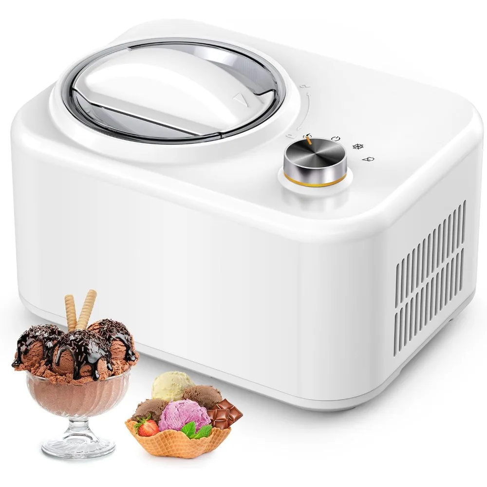 Ice Cream Machine, 1 Quart Built-in Compressor, Fully Automatic No Pre-freezing & 1 Hour Keep-cooling, Ice Cream Maker