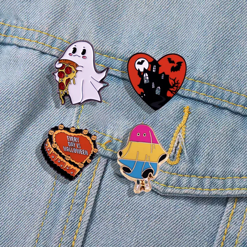 Cartoon Funny Halloween Pin Cute Spooky Pumpkin Haunted House Brooch Horror Metal Badge Holiday Costume Accessory