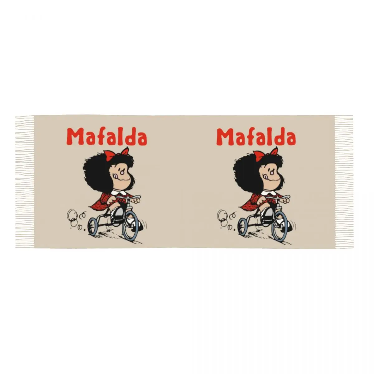 Mafalda Bicycle 3 Wheels Tassel Scarf Women Soft Quino Manga Cartoon Shawls Wraps Female Winter Fall Scarves