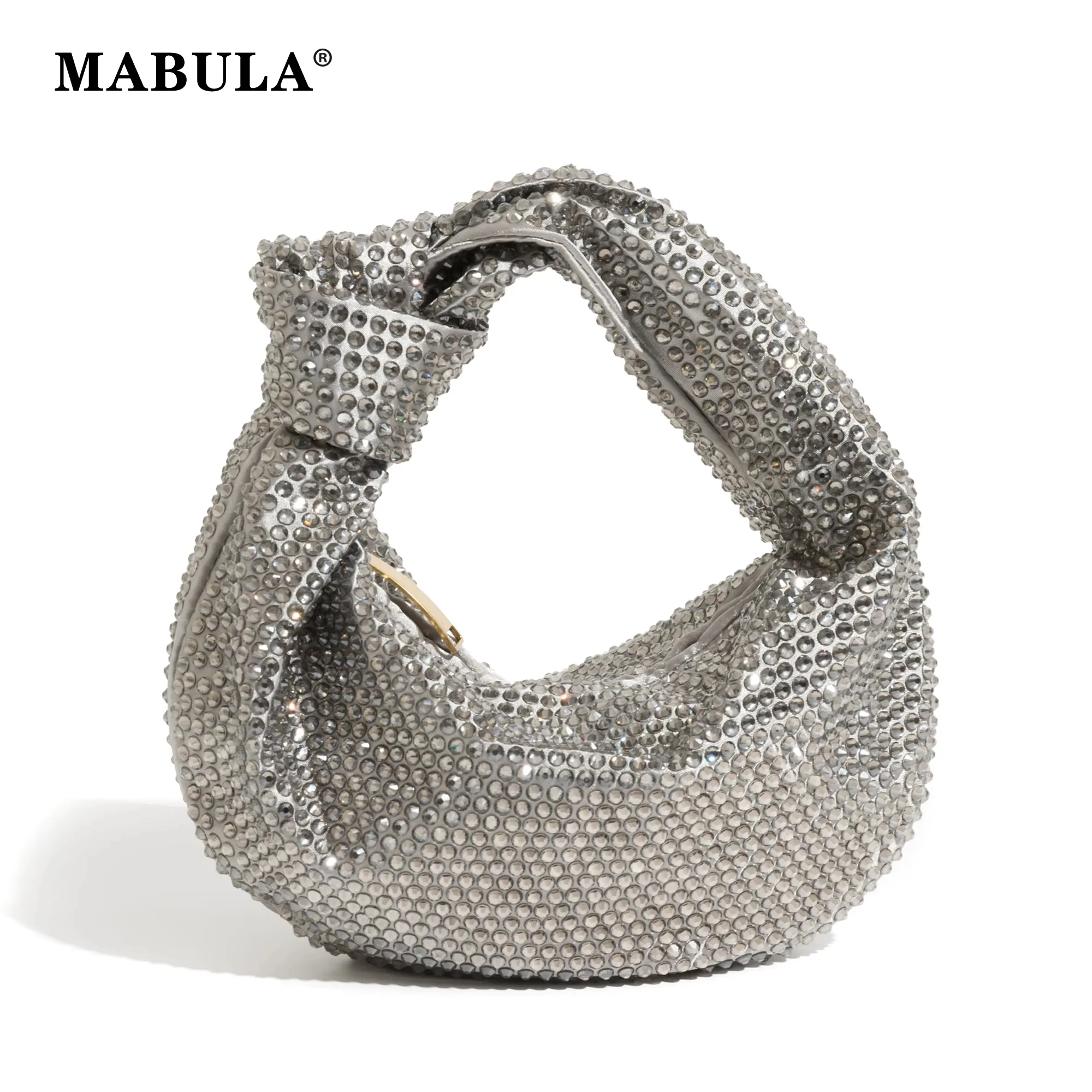 

MABULA Shinny Rhinestone Ladies Evening Clutch Brand Luxury Design Knoted Sparkling Diamond Wedding Handbag Party Phone Purse