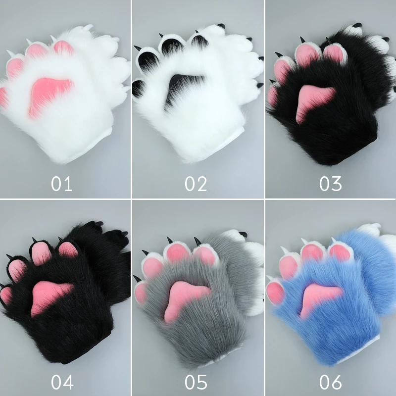 Costume de cosplay de chat en peluche de dessin animé, gants de patte de main en fourrure, mitaines chaudes et épaisses, N64.Claws, 2 pièces