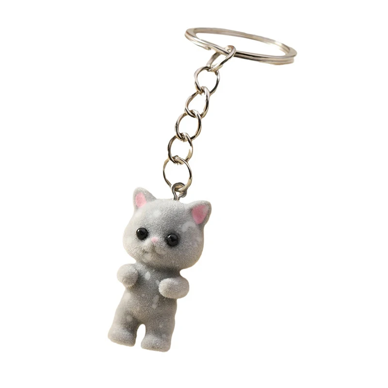 1PC Car Keys DIY Jewelry 3D Cartoon Splashing Ink Flocking Cat Keychain Cute Animal Key Ring Souvenir Gifts For Women Men