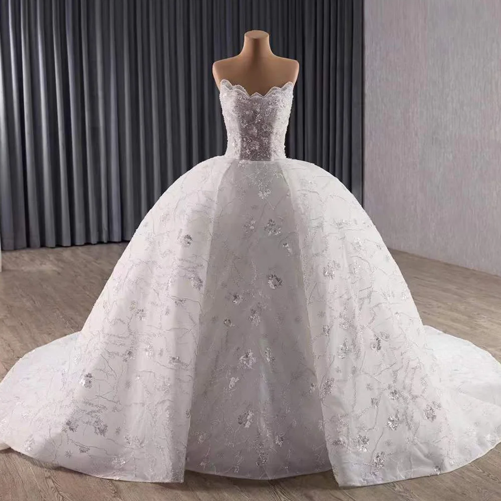 Princess Strapless Sleeveless Lace Up Back Wedding Dress Sequined Beading Crystal Customized Bridal Dresses Wedding