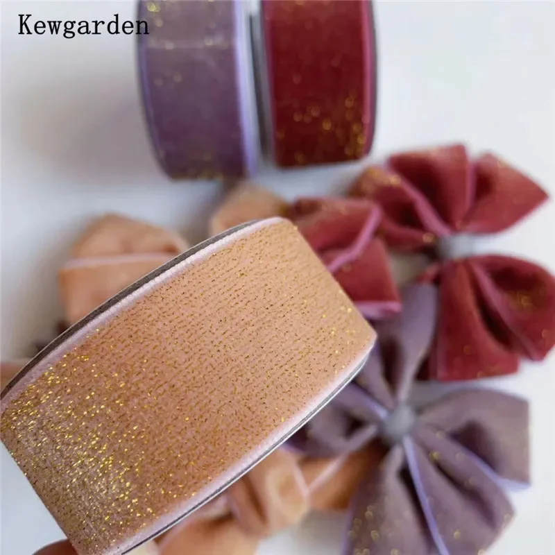 Kewgarden Golden Glitter Flocking Velvet Ribbon 1\