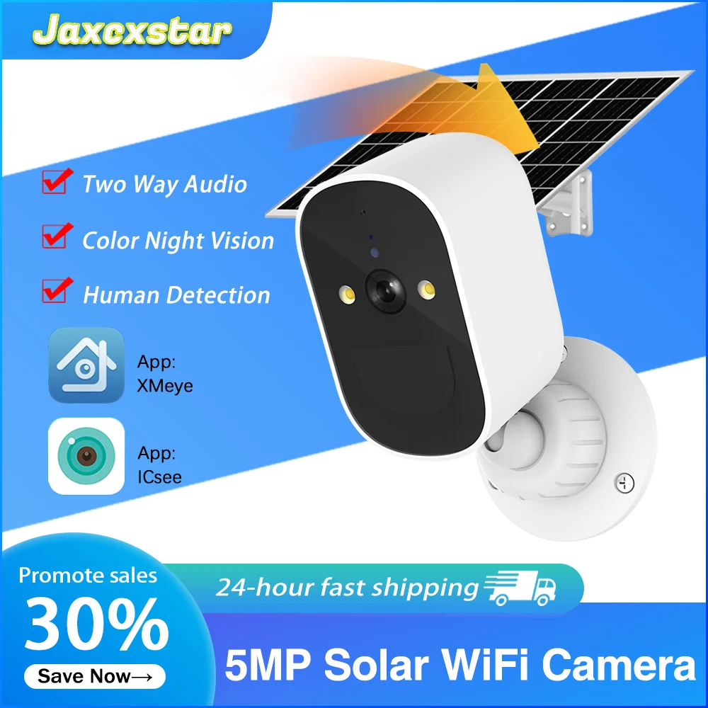 

5MP ICsee WiFi Camera Solar Outdoor Wireless Battery Powered Bullet Security Camera PIR Motion Alarm Cloud Storage Two Way Audio