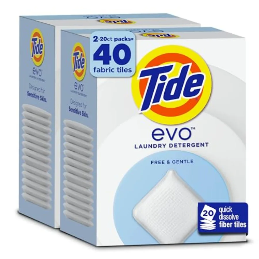 

Tide evo Free and Gentle Tiles Fragrance-Free Hypoallergenic Laundry Detergent Fiber Tiles for Sensitive Skin Works on 100% of