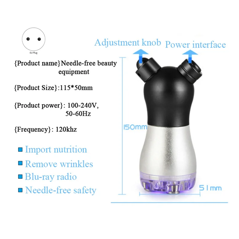 A22F-Mesotherapy Facial Electroporation RF Radio Frequency LED Photon Face Lifting Tighten Wrinkle Massager EU Plug